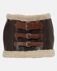 Blumarine Minirock aus Leder mit Shearling Braun