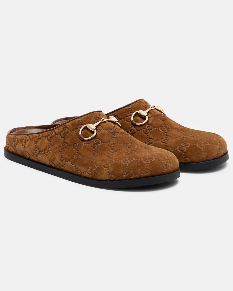 Gucci Slippers GG Horsebit aus Veloursleder Braun
