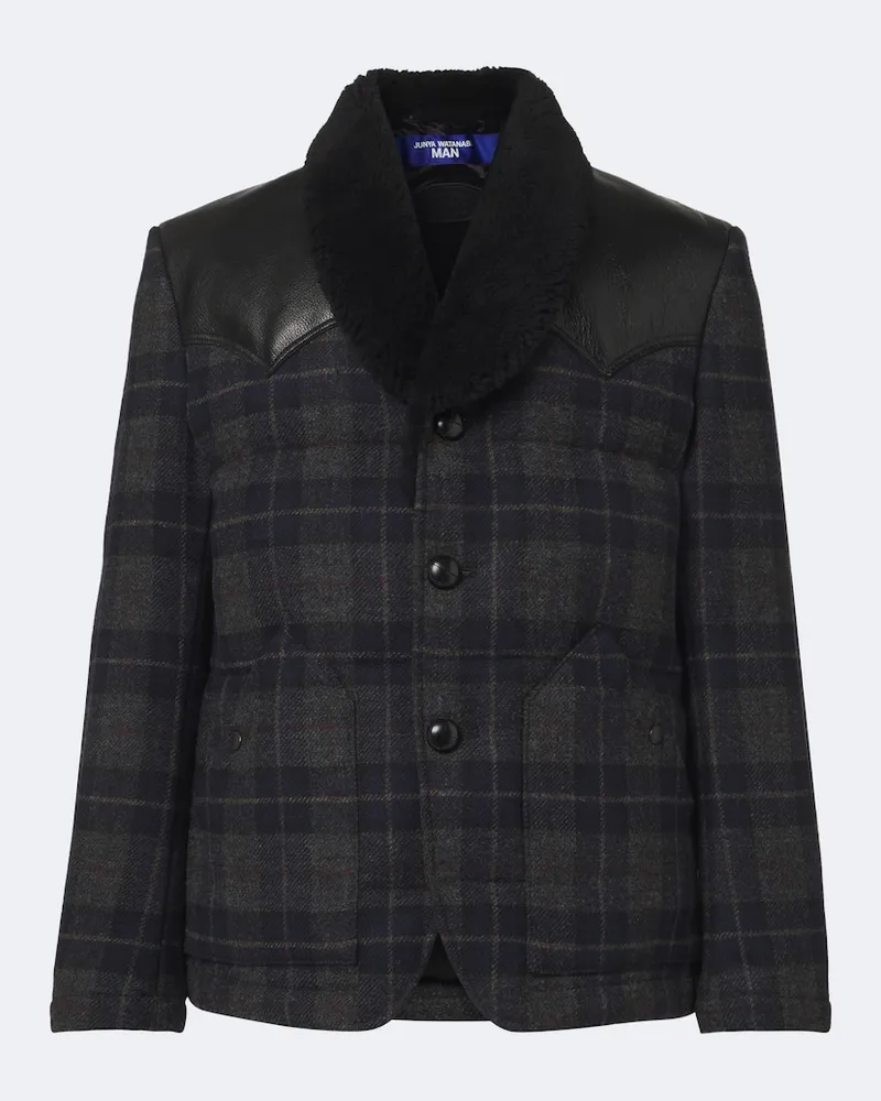 Junya Watanabe Daunenjacke aus Woll-Tweed mit Leder Multicolor