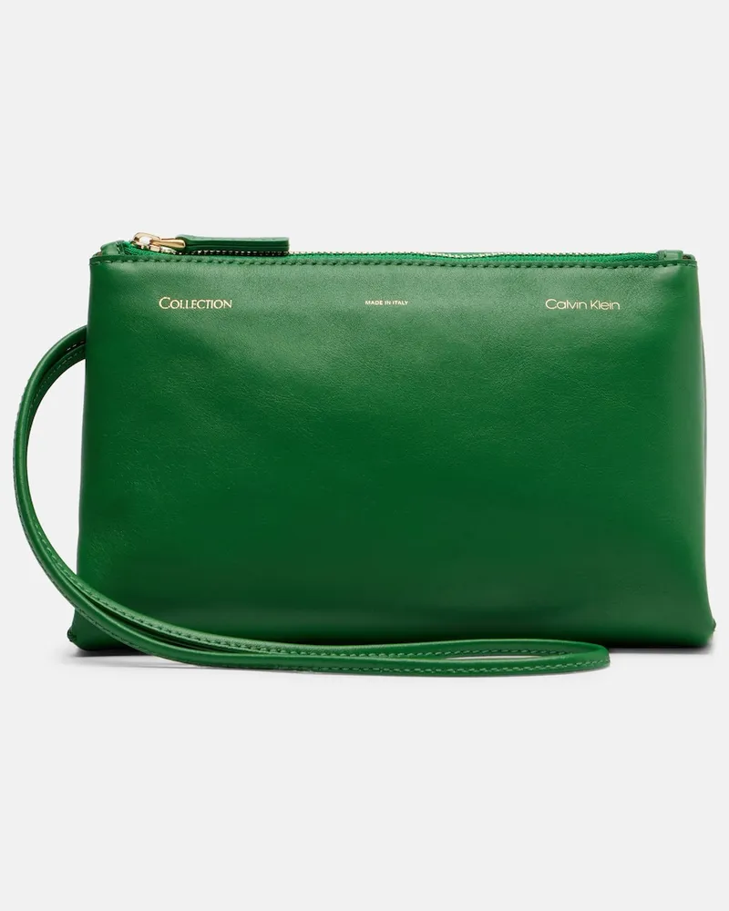 Calvin Klein Clutch Essential Case Mini aus Leder Grün