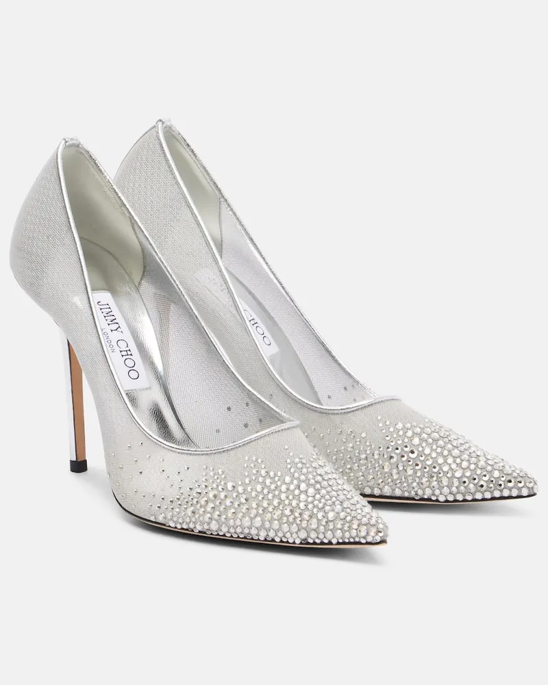 Jimmy Choo Pumps Love 100 mit Kristallen Silber