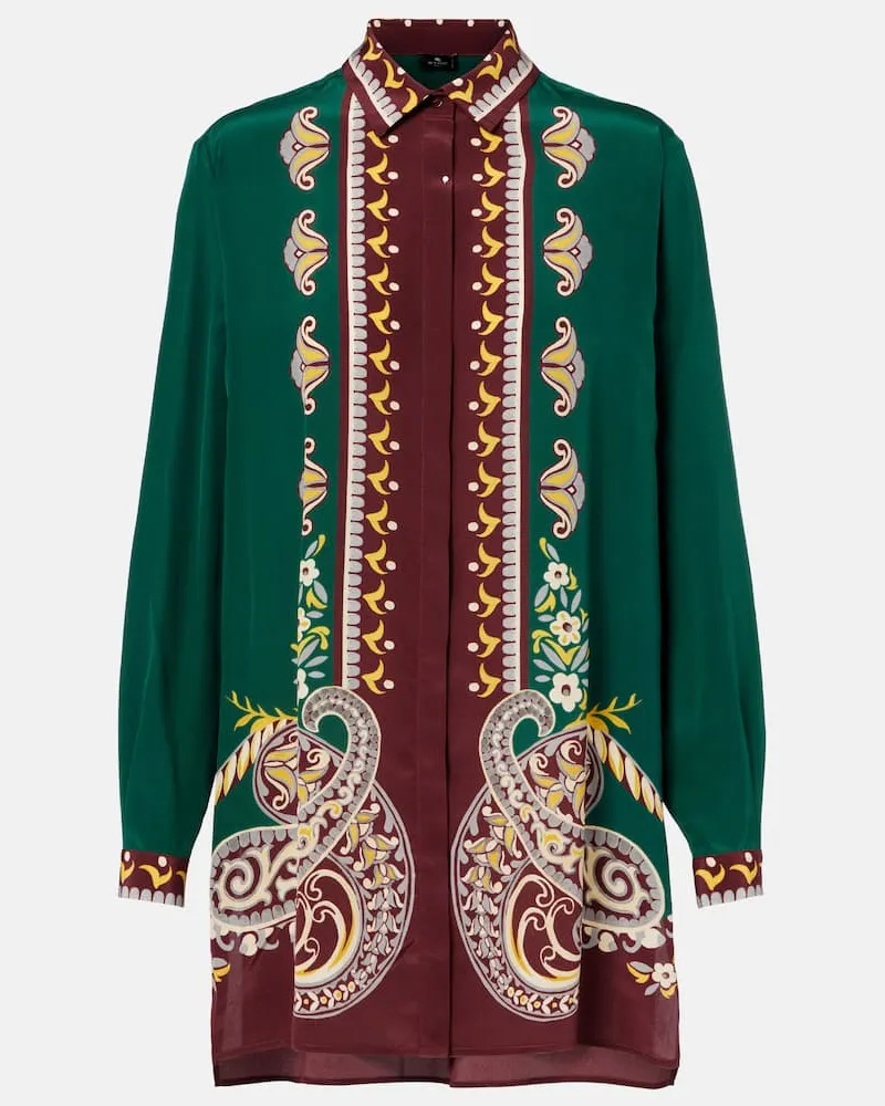 Etro Bedrucktes Oversize-Hemd aus Seide Grün