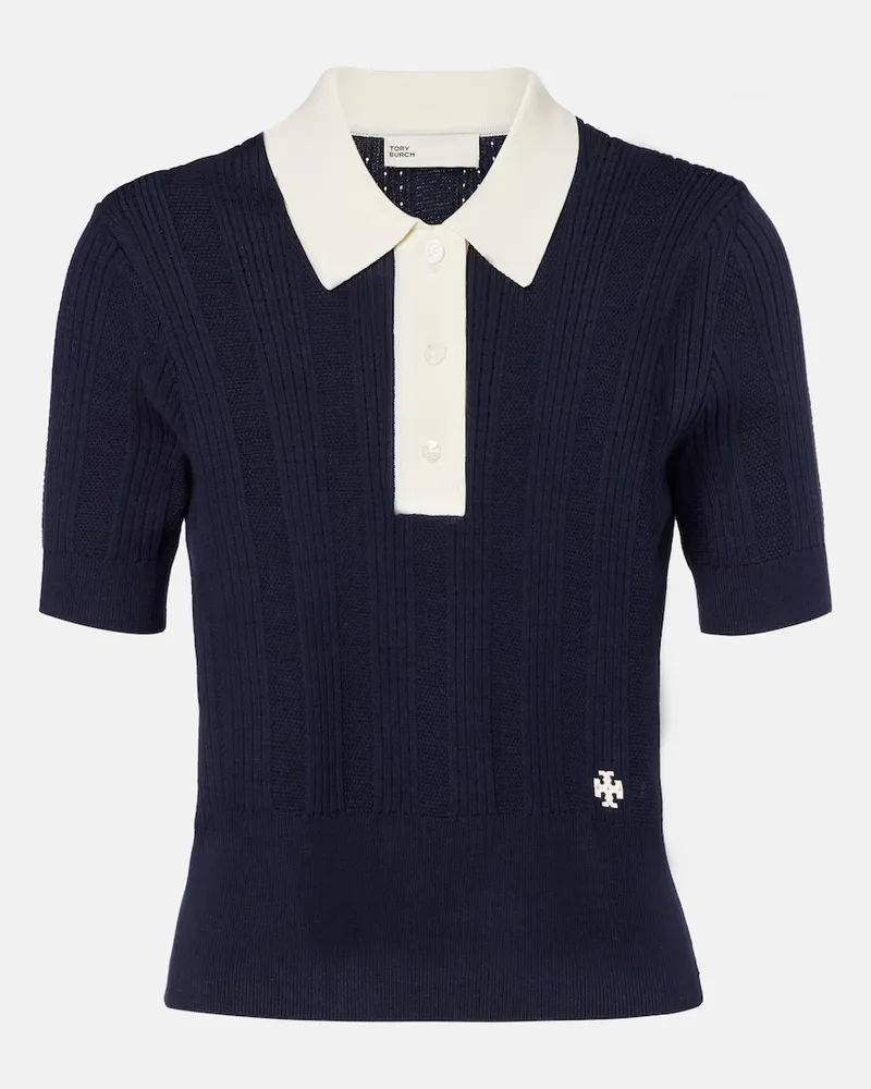 Tory Burch Polohemd aus Pointelle-Strick Blau