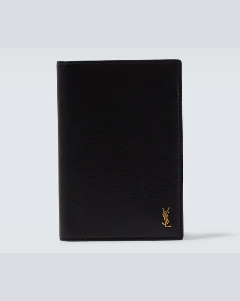 Saint Laurent Reisepass-Etui Cassandre aus Leder Schwarz