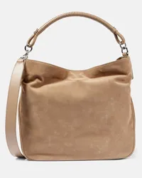 STAUD Tote Perry Large aus Veloursleder Beige