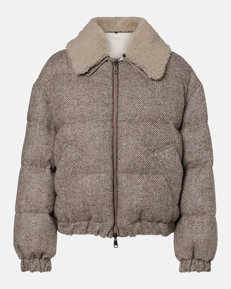 Brunello Cucinelli Daunenjacke aus einem Wollgemisch Grau