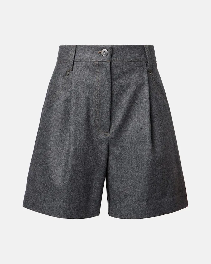 Brunello Cucinelli High-Rise Shorts aus Schurwolle Grau