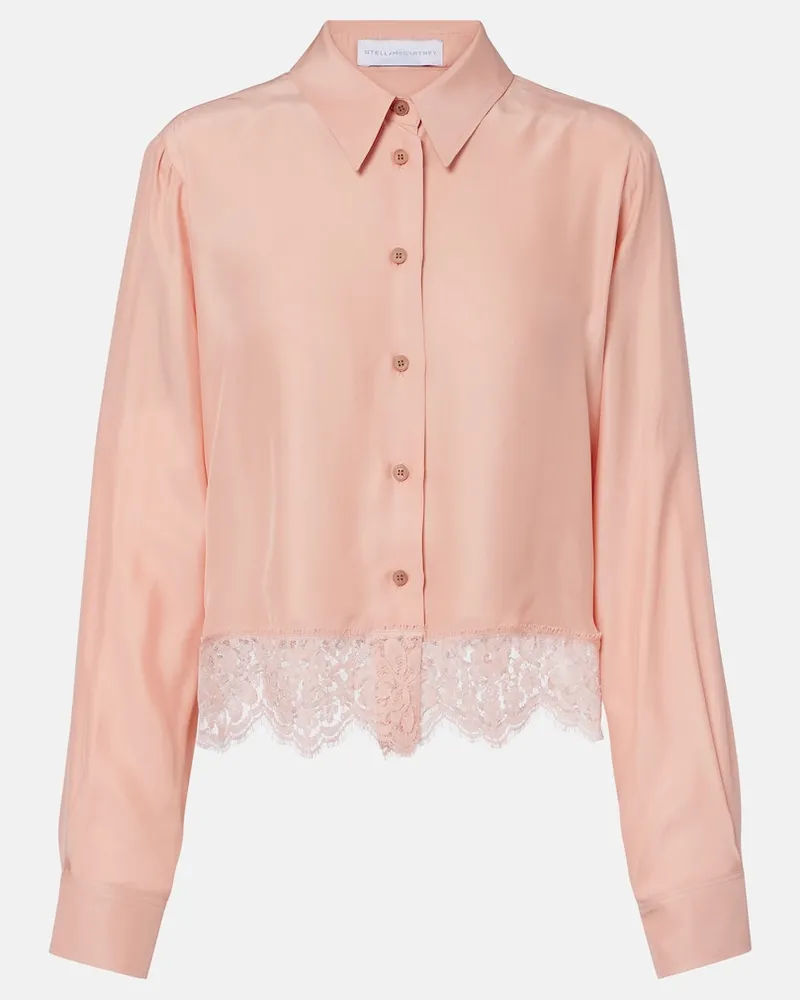 Stella McCartney Hemd aus Seide mit floraler Spitze Rosa