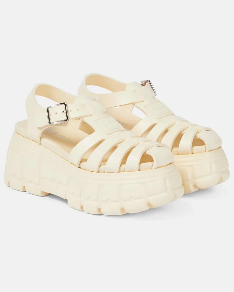 Miu Miu Plateausandalen aus Leder Weiß