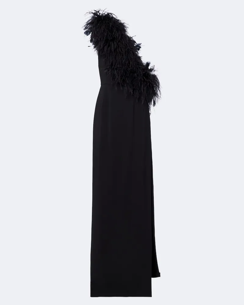 Dolce & Gabbana One-Shoulder-Robe mit Federn Schwarz