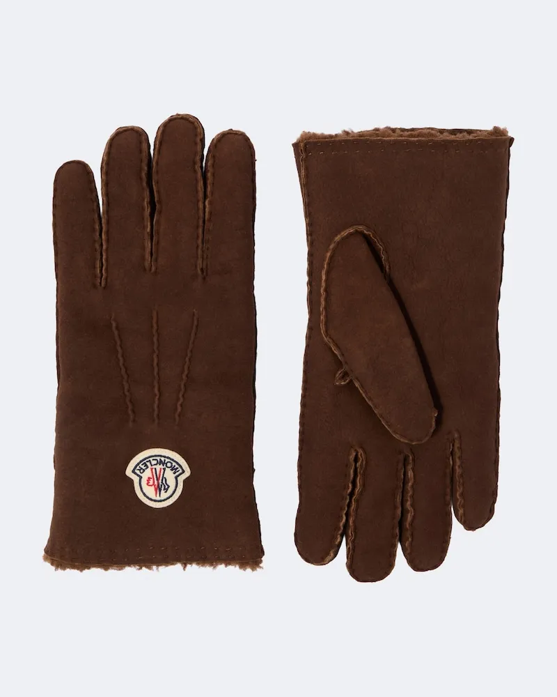 Moncler Handschuhe aus Veloursleder mit Shearling Braun