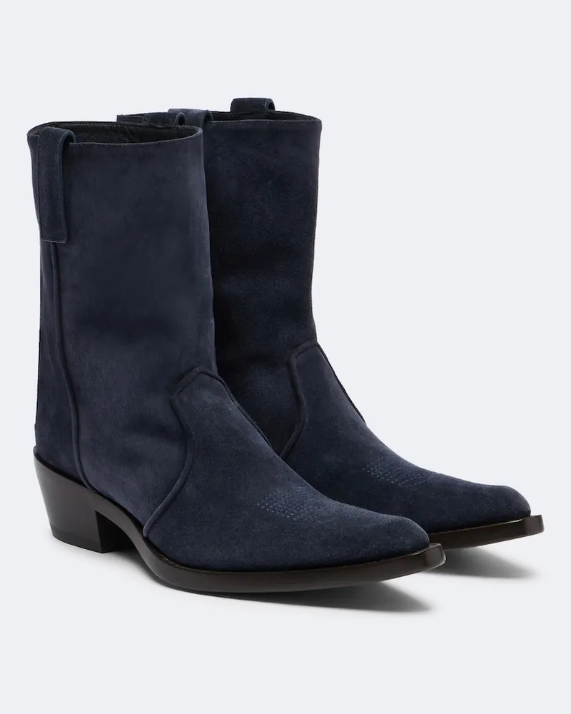 KHAITE Cowboystiefel Clive aus Veloursleder Blau