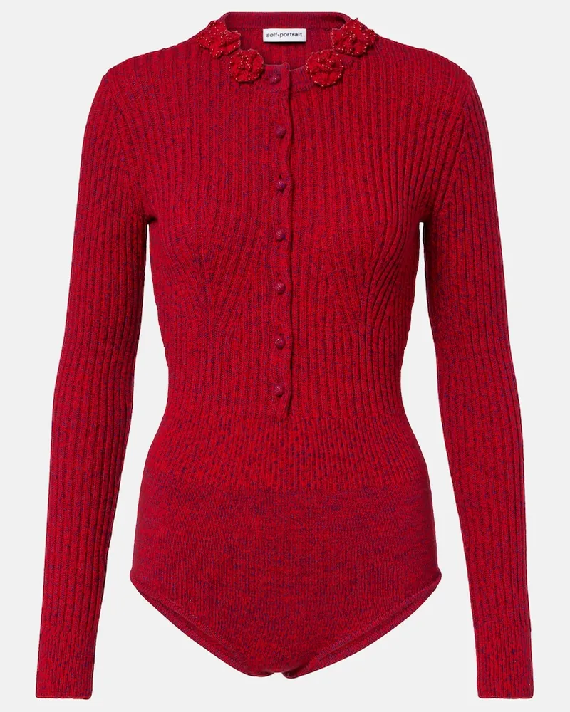 Self-Portrait Verzierter Body mit Blumen-Applikation Rot