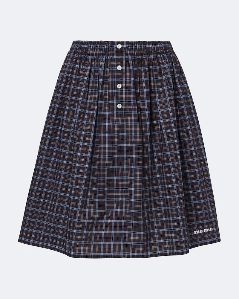 Miu Miu Karierter Minirock aus Baumwollpopeline Braun