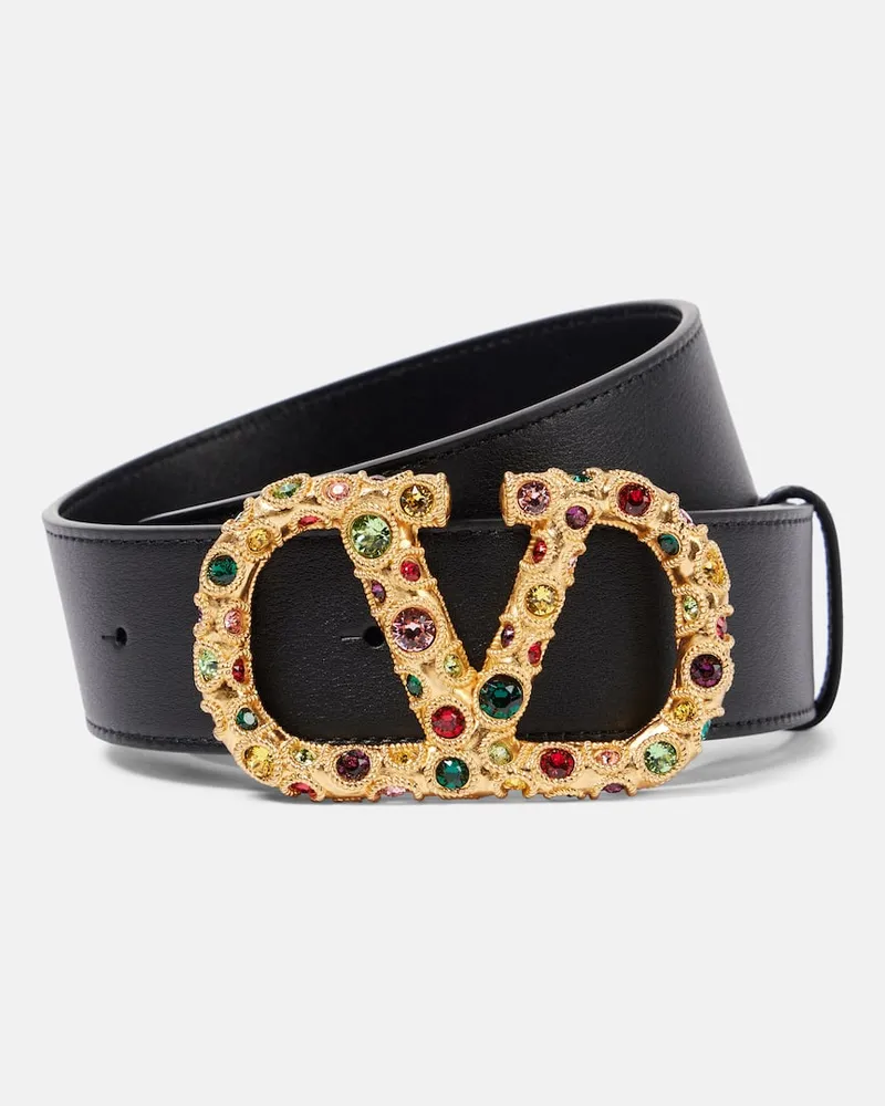 Valentino Garavani Gürtel VLogo Signature aus Leder mit Kristallen Schwarz