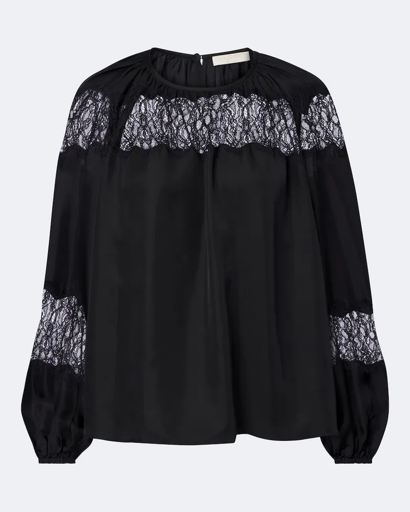 Ulla Johnson Bluse Bess aus Seide mit Spitze Schwarz