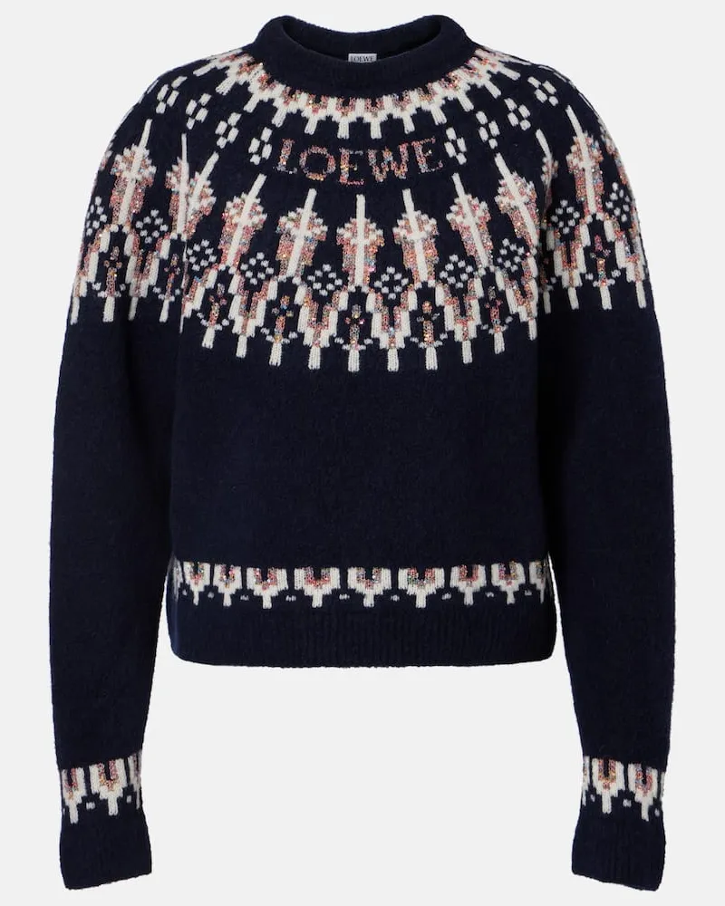 Loewe Pullover aus einem Wollgemisch mit Pailletten Blau