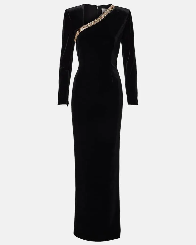 Roland Mouret Maxikleid aus Samt mit Kristallen Schwarz