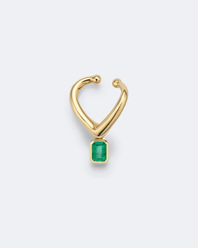 SHAY Einzelner Ear Cuff Zar aus 18kt Gelbgold mit Smaragd Grün