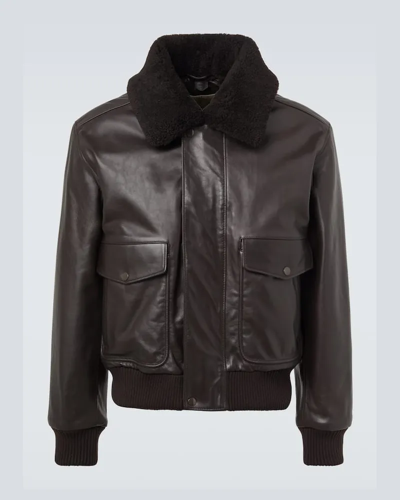 Christophe Lemaire Blouson aus Leder mit Shearling Braun
