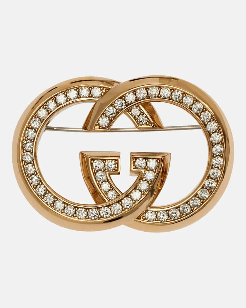 Gucci Brosche Interlocking G mit Kristallen Gold