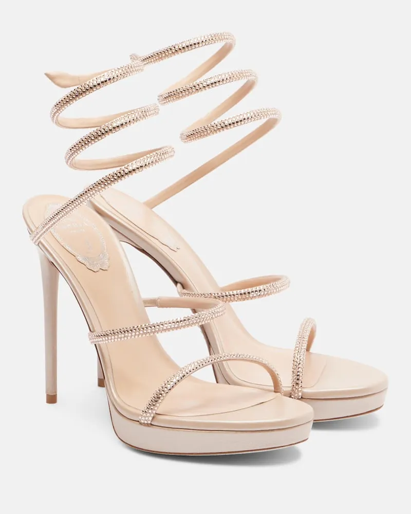 René Caovilla Sandalen Cleo aus Satin mit Kristallen Rosa