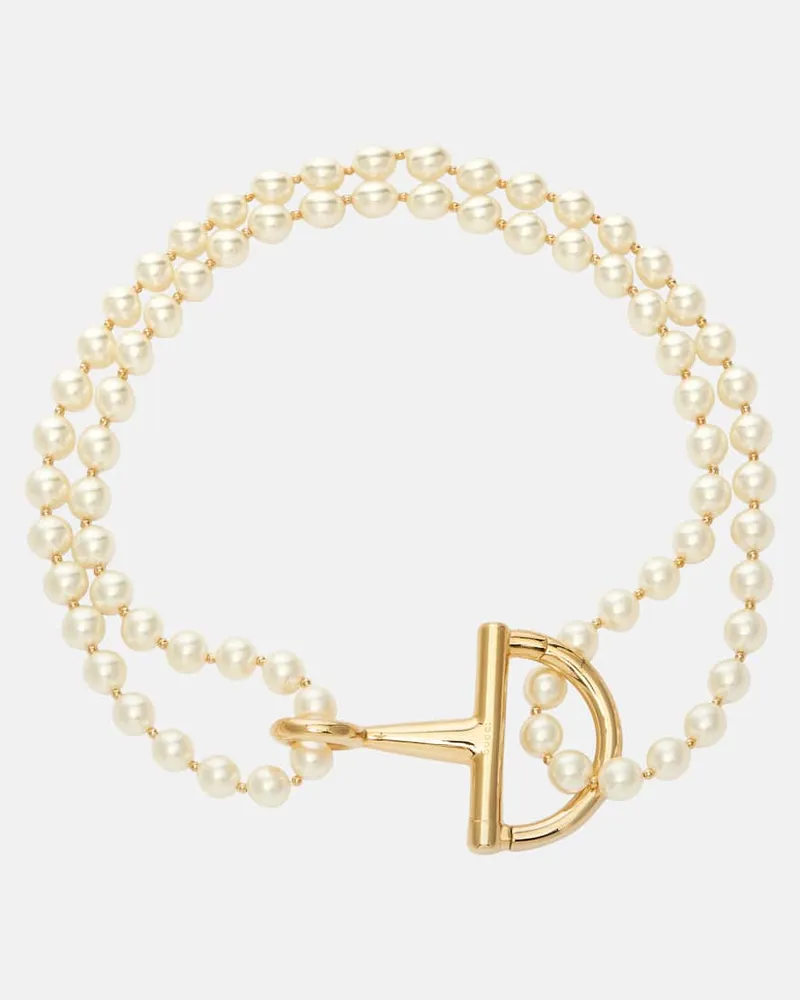 Gucci Halskette Half Horsebit aus Zierperlen Weiß