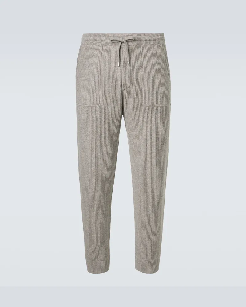 Brunello Cucinelli Rippstrick-Jogginghose aus Kaschmir Beige
