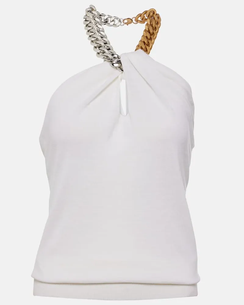 Stella McCartney Verziertes Top aus Wolle Weiß