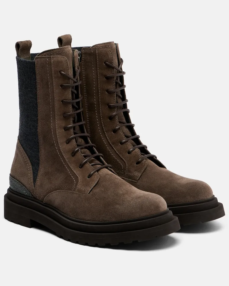 Brunello Cucinelli Schnürstiefel Monili aus Veloursleder Braun