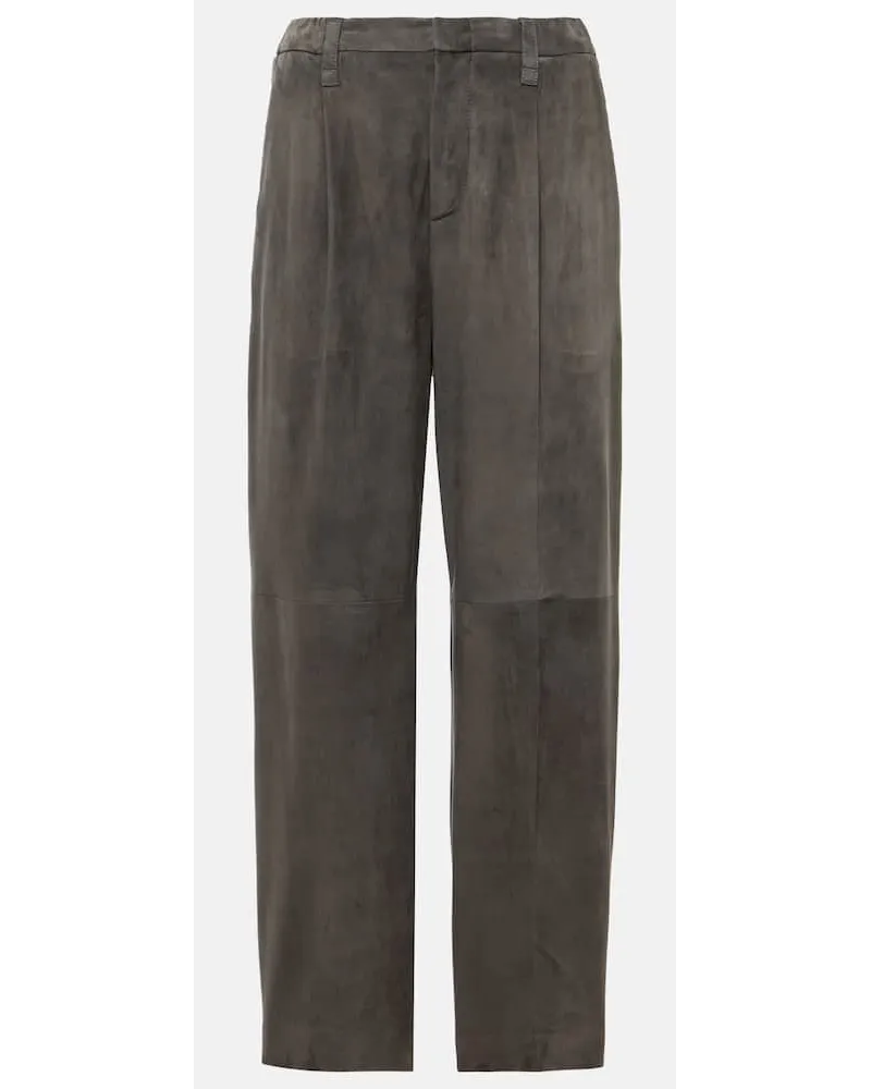 Brunello Cucinelli Gerade Hose aus Veloursleder Grau