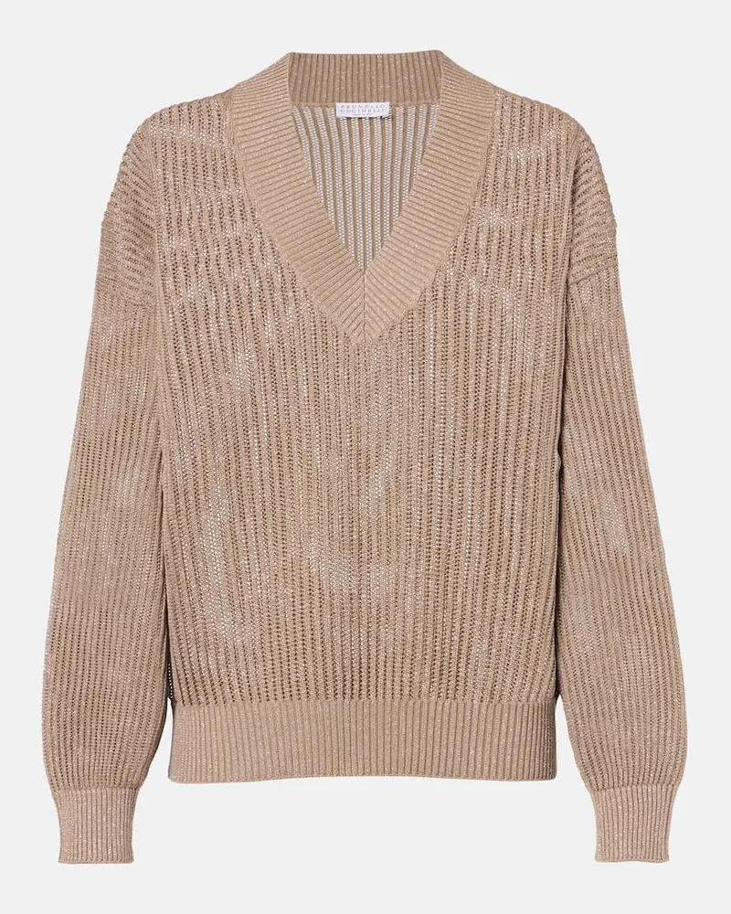Brunello Cucinelli Pullover aus einem Baumwollgemisch Braun