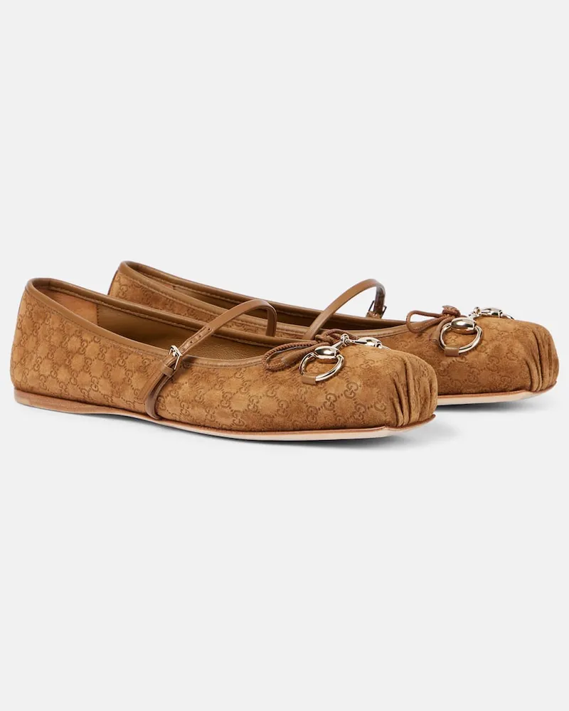 Gucci Ballerinas Gucci Horsebit GG aus Veloursleder Braun