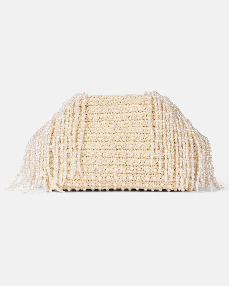 Self-Portrait Verzierte Clutch aus Raffiabast Nude