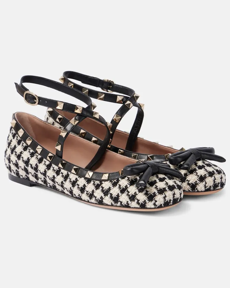Valentino Garavani Ballerinas Rockstud aus Bouclé Schwarz