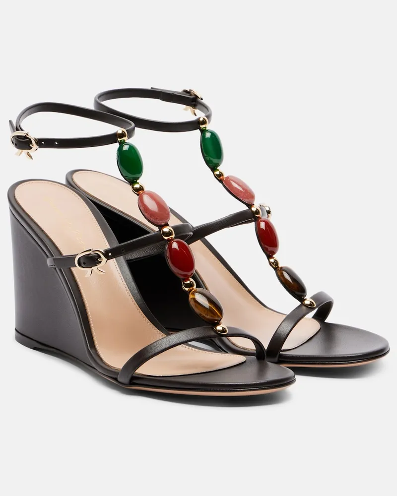 Gianvito Rossi Verzierte Wedge-Sandalen aus Leder Braun