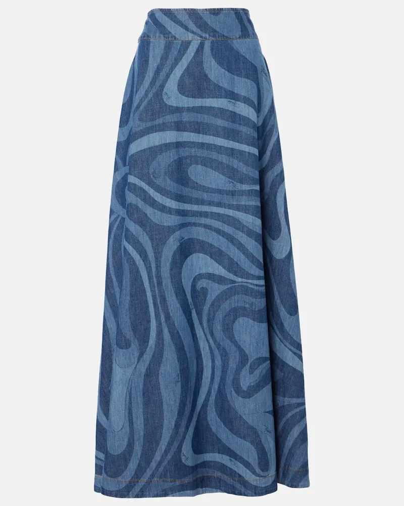 Emilio Pucci High-Rise-Maxirock Marmo aus Denim Blau