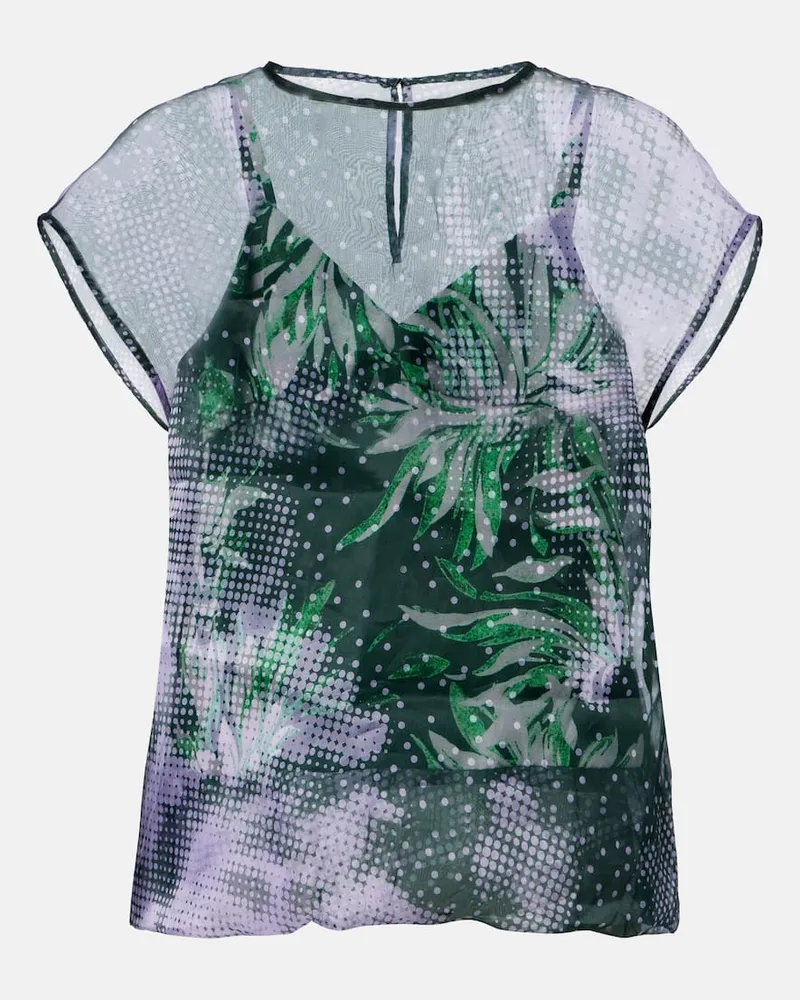 Dries van Noten Bedrucktes Top aus Seidenorganza Multicolor