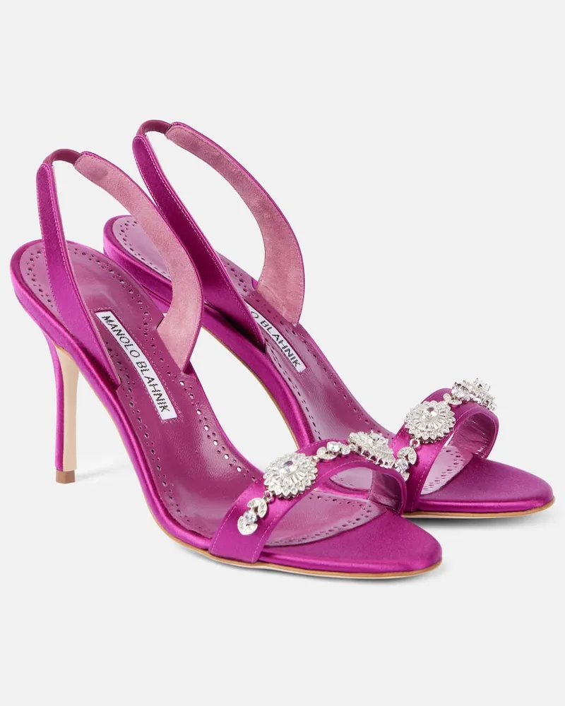 Manolo Blahnik Verzierte Slingback-Sandalen Lamisan aus Satin Rosa