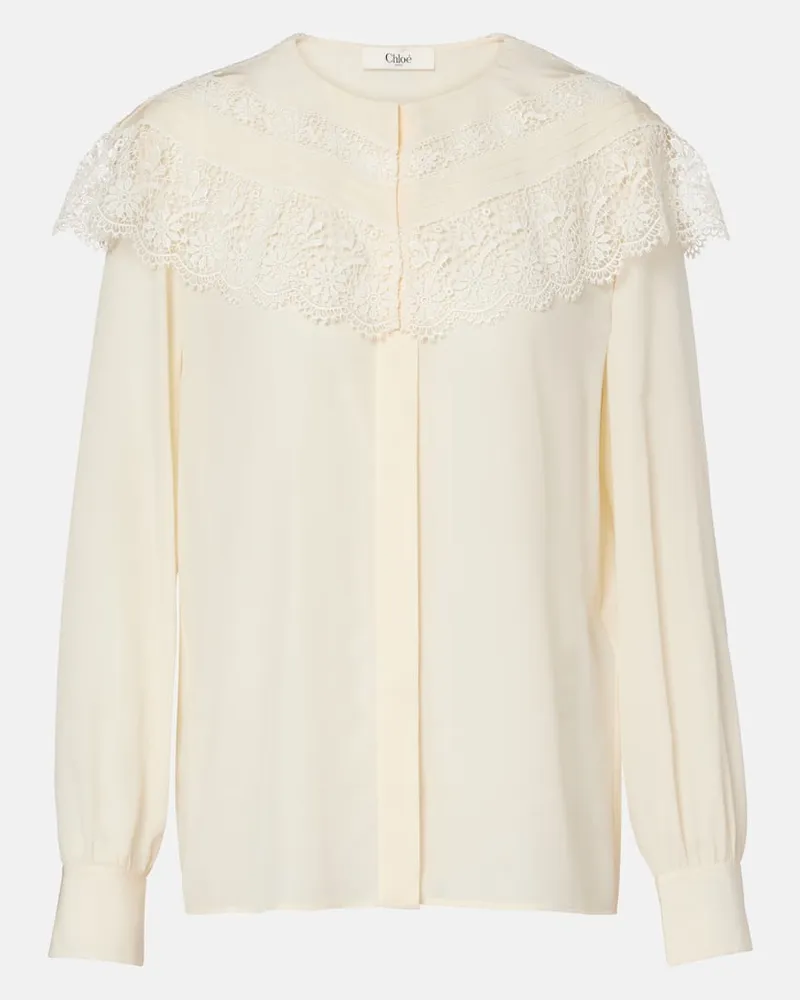 Chloé ChloÃ© Bluse aus CrÃªpe de Chine aus Seide mit Spitze Weiã