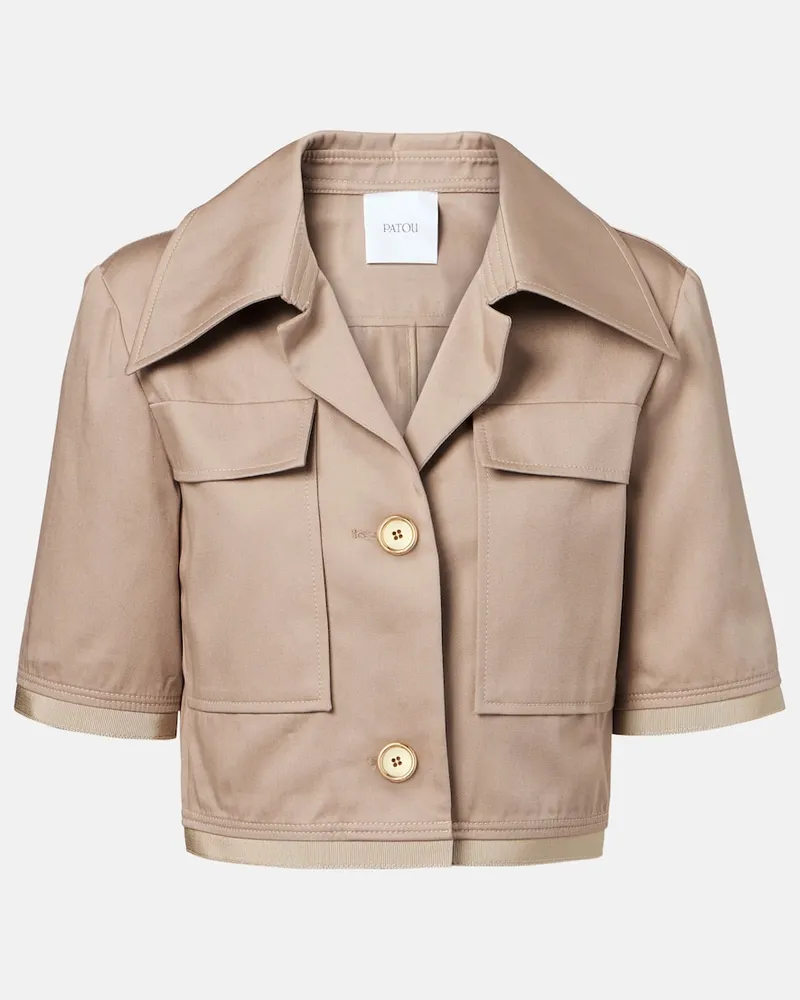 Patou Cropped-Jacke aus Baumwoll-Gabardine Beige