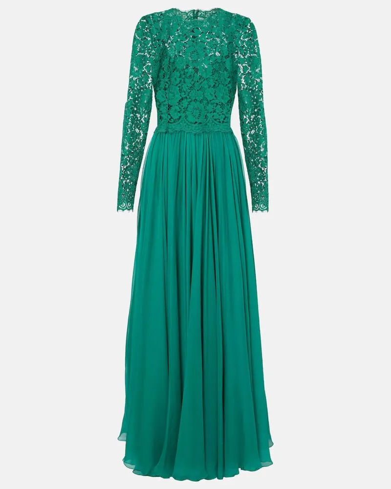 Dolce & Gabbana Robe aus einem Seidengemisch mit Spitze Grün