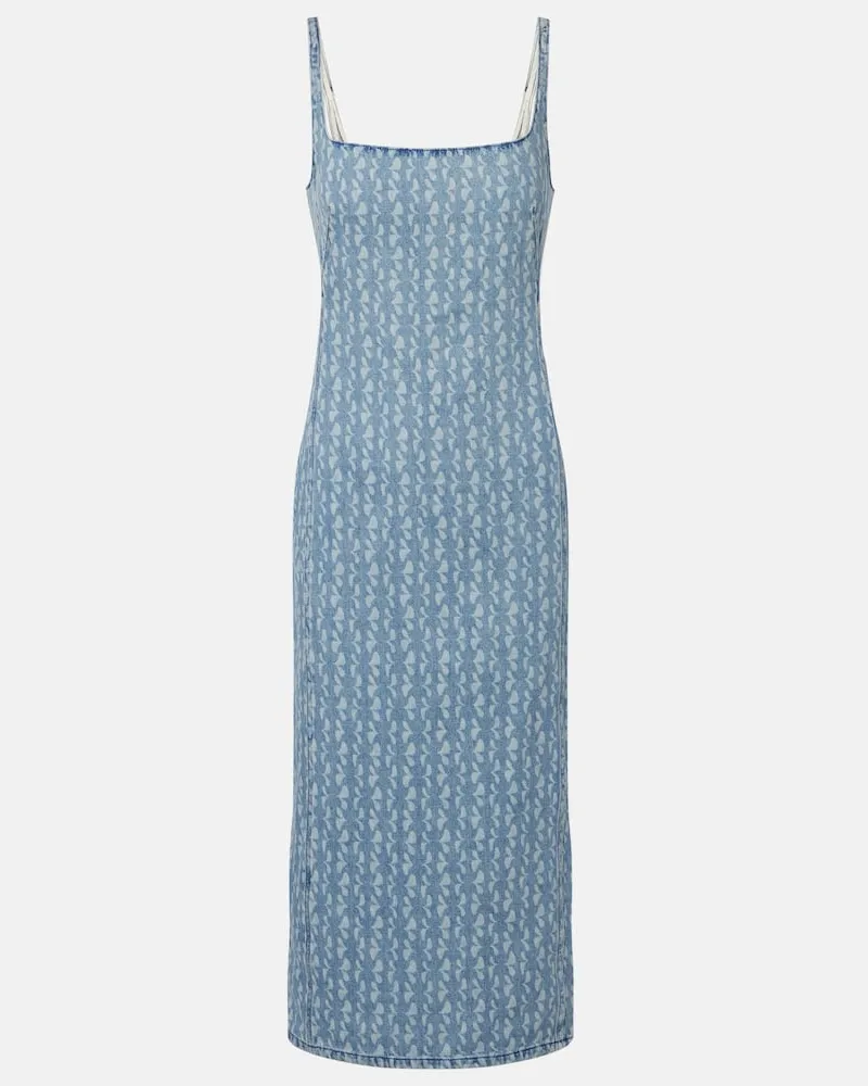 Dries van Noten Bedrucktes Midikleid aus Denim Blau