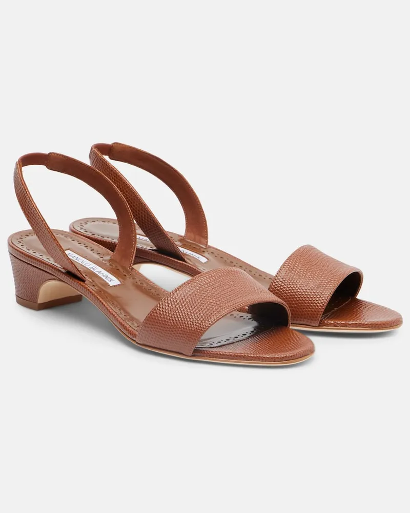 Manolo Blahnik Slingback-Sandalen Patobarnu 30 aus Leder Braun