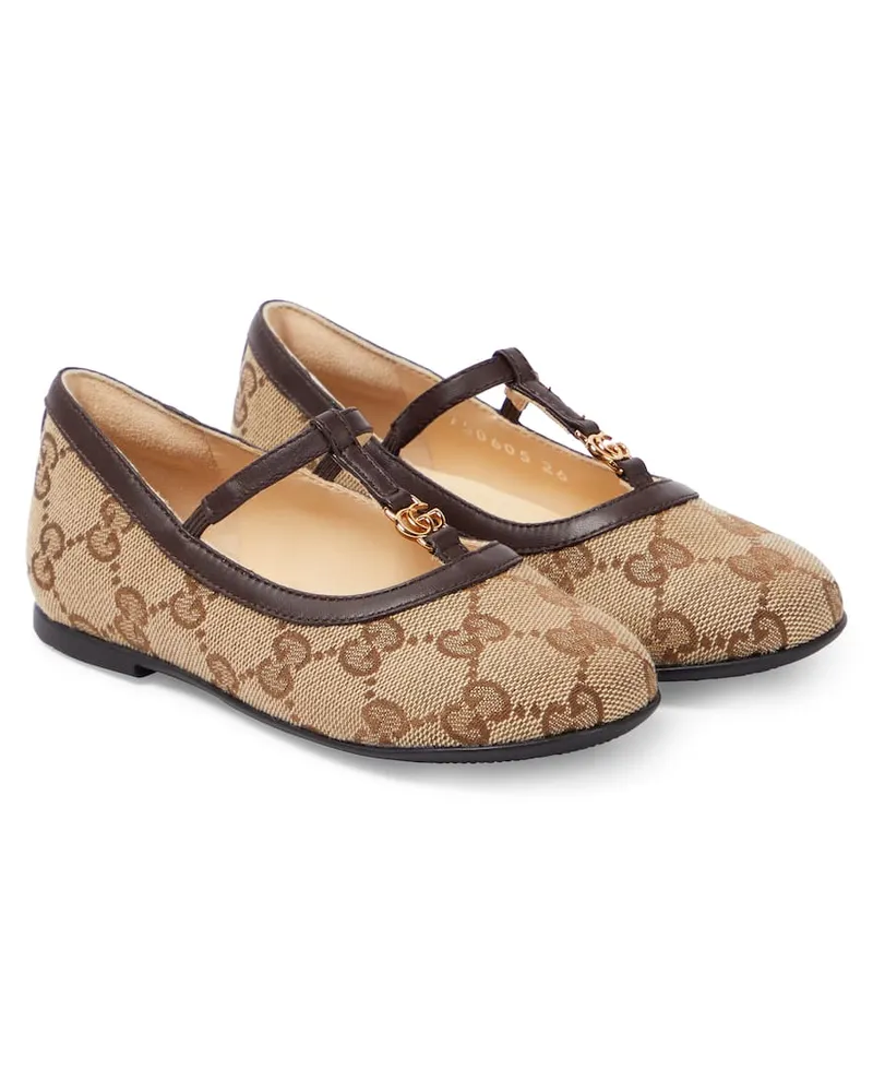 Gucci Ballerinas Double G aus Canvas mit Leder Braun