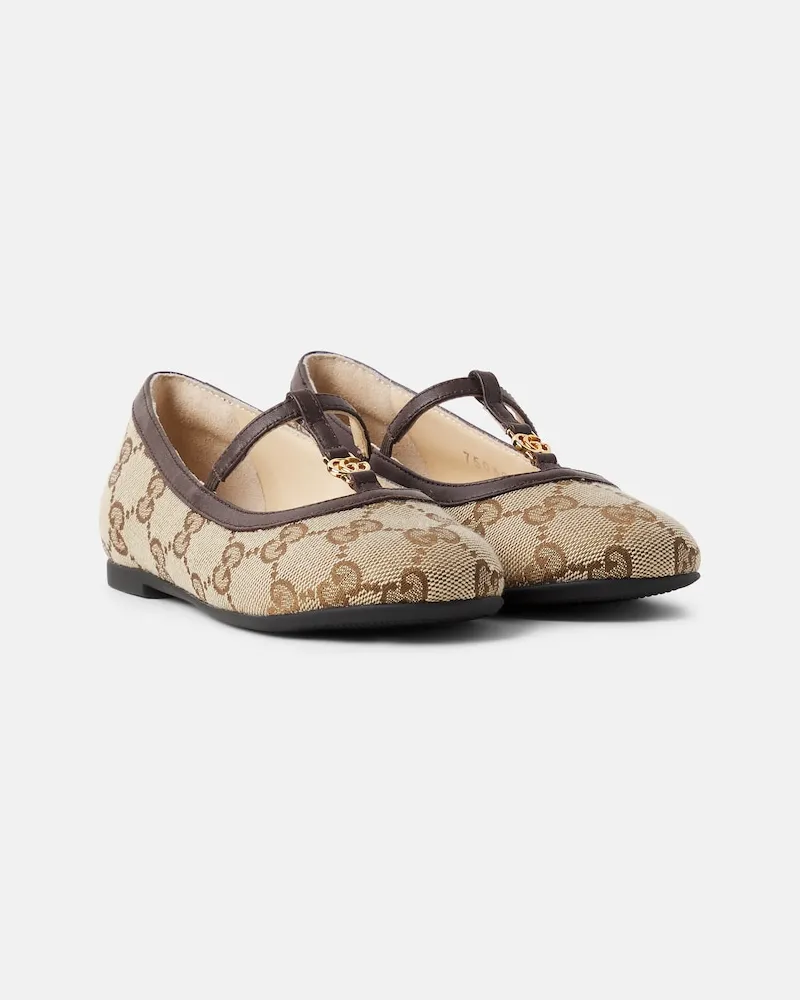 Gucci Ballerinas Double G aus Canvas mit Leder Braun