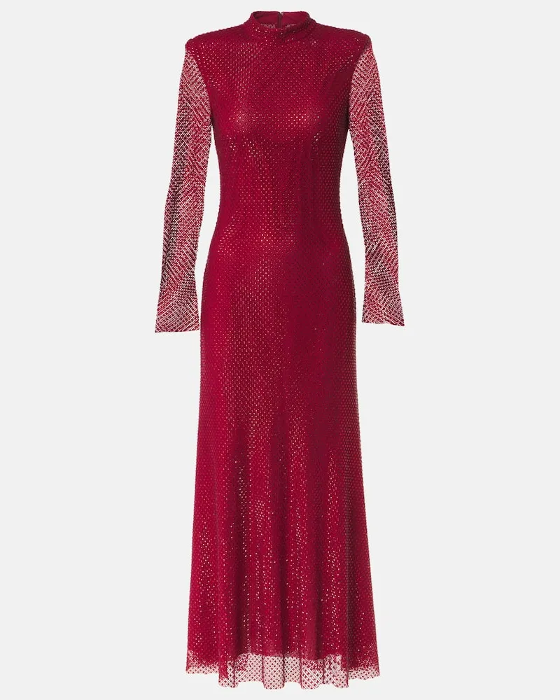 Self-Portrait Midikleid mit Kristallen Rot