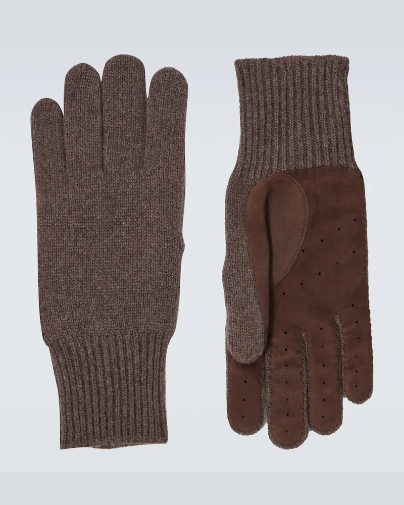 Brunello Cucinelli Handschuhe aus Kaschmir und Veloursleder Braun