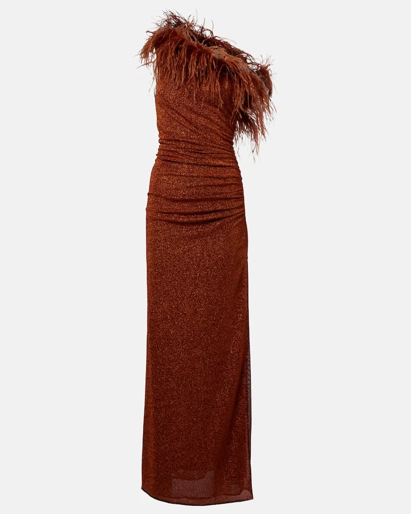 Oséree Oséree Maxikleid Lumière Plumage mit Federn Braun