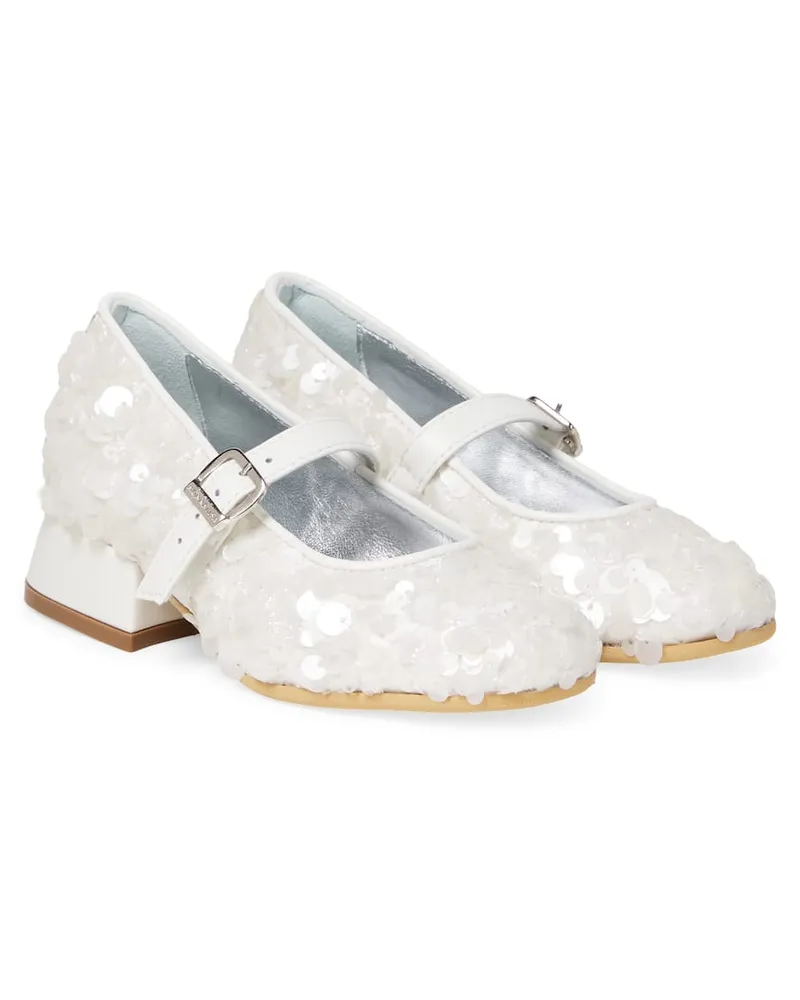 Monnalisa Mary-Jane-Ballerinas Dorothy mit Pailletten Weiß